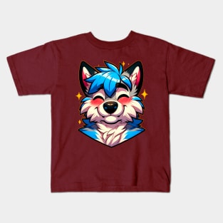 Blushing Happy Furry Anthro Wolf ^_^ Kids T-Shirt